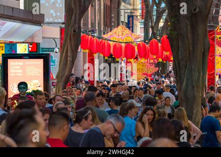 Sydney Australia 10 Feb 2024: Lunar New Year kicked off in earnest today with big crowds of people flocking to Sydney’s China Town to eat and celebrate. Food from many different nations was available from restaurants and specially set up stalls to keep everyone fed and happy. Many visitors chose to walk through Dixon Street, the traditional hub of China Town in Sydney. Credit: Stephen Dwyer / Alamy Live News Stock Photo