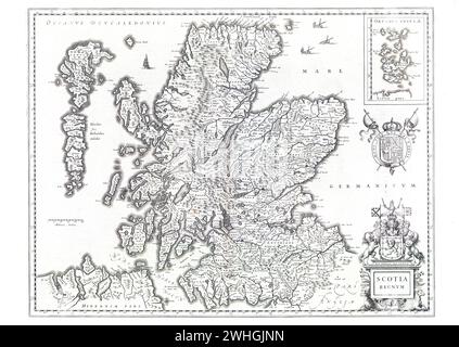 historical map of the Kingdom of Scotland, Willem and Johannes Joan Blaeu, ca 1648 *** historical map of the Kingdom of Scotland, Willem and Johannes Joan Blaeu, ca 1648 Stock Photo