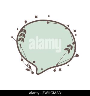 Speech bubble nature geometric frames with leaves made from lines and dots in hand drawn style. Stock Photo