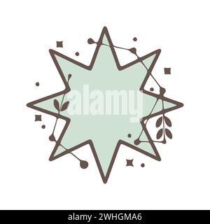 Star nature geometric frames with leaves made from lines and dots in hand drawn style. Stock Photo
