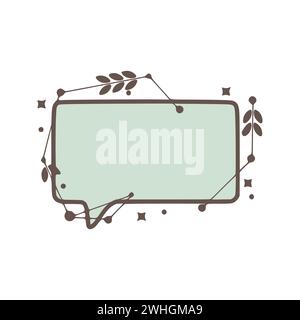Rectangle Speech bubble nature geometric frames with leaves made from lines and dots in hand drawn style. Stock Photo