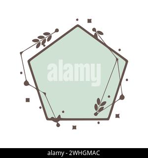 Pentagonal nature geometric frames with leaves made from lines and dots in hand drawn style. Stock Photo