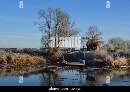 Landscape in Autumn at the Ferry over the River Aller, Grethem - Eickeloh, Lower Saxony Stock Photo