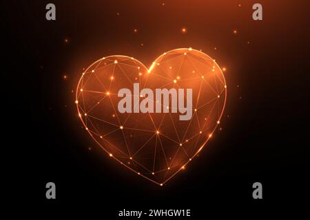 Polygonal vector illustration of red heart symbol. Abstract concept of love and romance. Stock Photo