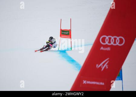 Soldeu, Andorra. 10th Feb, 2024. Paula Moltzan from United States of America in action during the AUDI FIS Ski World Cup 2023/2024, 9th Women's Giant Slalom on February 10, 2024 at Avet (Soldeu, AUDI FIS Ski World Cup 2023/2024, 9th Women's Giant Slalom. (Photo by Vicente Vidal Fernandez/SOPA Images/Sipa USA) Credit: Sipa USA/Alamy Live News Stock Photo