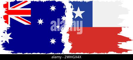 Chile and Australia grunge flags connection, vector Stock Vector