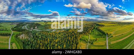Beautiful landscape in Podhale, Poland. Drone Panorama at sunset Stock Photo