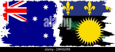 Guadeloupe and Australia grunge flags connection, vector Stock Vector