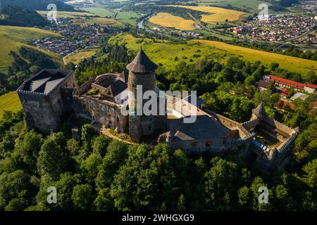 Stara Lubovna Medieval castle and Landmark in Slovakia, Drone View Stock Photo