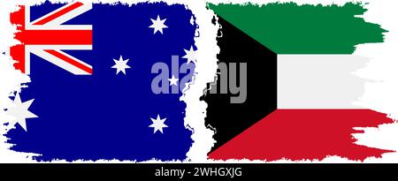 Kuwait and Australia grunge flags connection, vector Stock Vector