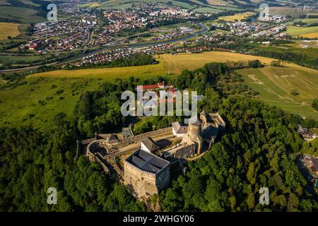 Stara Lubovna Castle in Slovakia, aerial drone view at summer Stock Photo