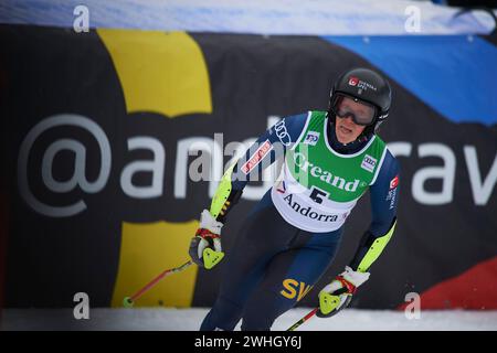 Soldeu, Andorra. 10th Feb, 2024. Sara Hector from Sweden in action during the AUDI FIS Ski World Cup 2023/2024, 9th Women's Giant Slalom on February 10, 2024 at Avet (Soldeu, AUDI FIS Ski World Cup 2023/2024, 9th Women's Giant Slalom. Credit: SOPA Images Limited/Alamy Live News Stock Photo