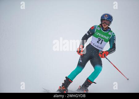 Soldeu, Andorra. 10th Feb, 2024. Lara Colturi from Albina in action during the AUDI FIS Ski World Cup 2023/2024, 9th Women's Giant Slalom on February 10, 2024 at Avet (Soldeu, AUDI FIS Ski World Cup 2023/2024, 9th Women's Giant Slalom. Credit: SOPA Images Limited/Alamy Live News Stock Photo