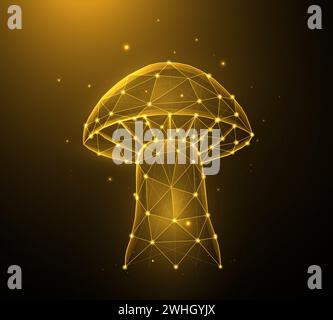 Polygonal mushroom vector illustration isolated on dark background. Stock Photo