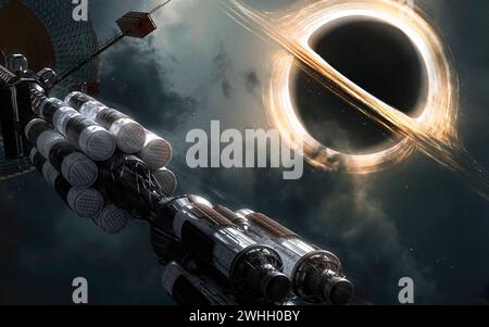 3D illustration of Black hole absorbing light in deep space. 5K realistic science fiction art. Elements of image provided by Nasa Stock Photo