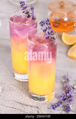 Limoncello liqueur cocktail with honey lavender syrup Stock Photo