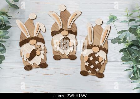 EASTER BUNNY GNOMES Digital multilayer layout files are specially prepared for the laser cut, CNC router machine and other cutting machines. Stock Vector