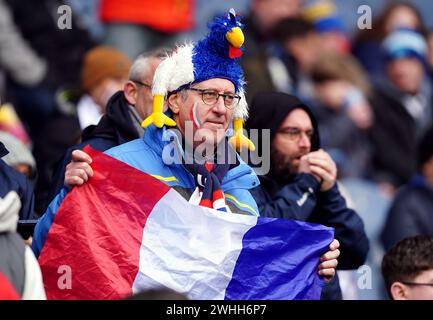 France fans during the Guinness Six Nations match at the Scottish Gas Murrayfield Stadium, Edinburgh. Picture date: Saturday February 10, 2024. Stock Photo