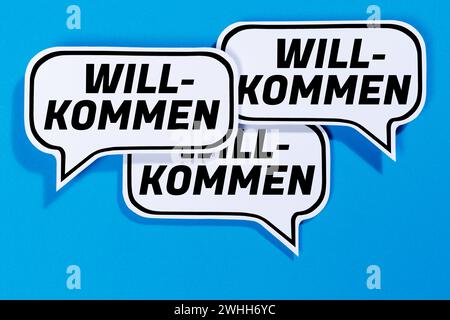 Stuttgart, Germany - January 16, 2024: Welcome To Speech Bubbles Communication Concept Talk In Stuttgart, Germany. Stock Photo