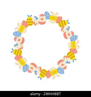 Easter eggs round frame, ornament, spring. On isolated background. For your postcard design, invitations, congratulations Stock Vector
