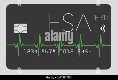 EKG chart graph lines decorate this flexible spending account debit card in a 3-d illustration. Stock Photo