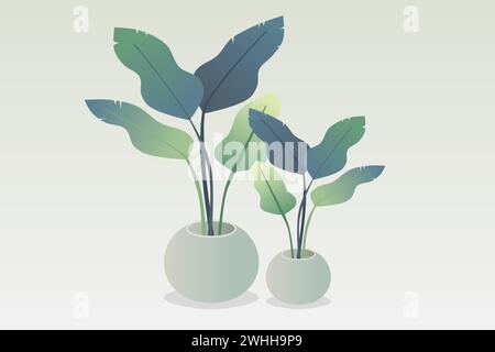 Tropical home plants in pots. Vector illustration. Stock Vector