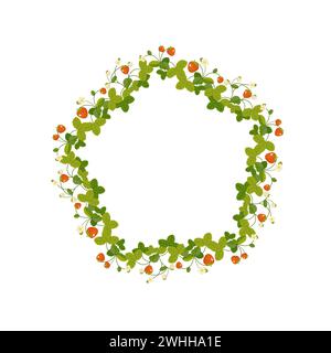 Strawberry flower round frame, ornament, spring. Isolated background. Stock Vector