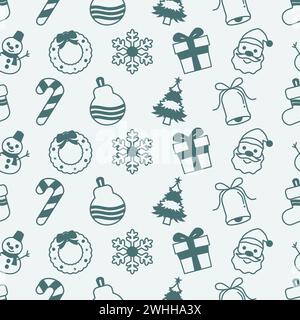 Seamless Christmas pattern with Christmas element. Dark blue line vector illustration. Stock Vector