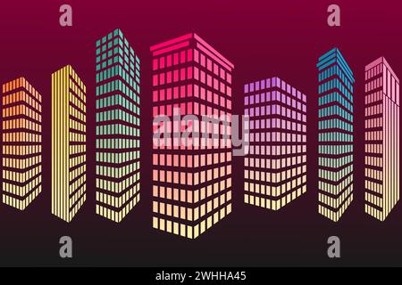 Futuristic cityscape. Multicolored building for metaverse or virtual reality technology concept. Vector illustration. Stock Vector