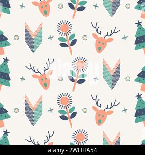 Christmas background seamless patterns with Scandinavian style. Nordic seamless pattern. Vector illustration. Stock Vector