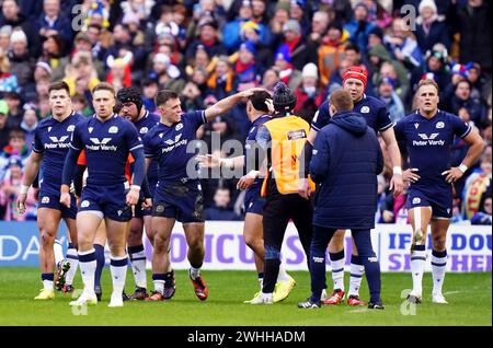 Scotland's Ben White celebrates scoring a try during the Guinness Six