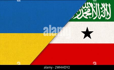 Flag of Ukraine and Somaliland - 3D illustration. Two Flag Together. National Symbols of Ukraine and Stock Photo