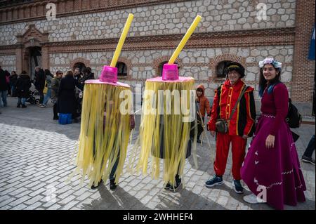 Madrid, Spain. 10th Feb, 2024. People with funny costumes during the carnival celebration in Matadero Madrid. Credit: Marcos del Mazo/Alamy Live News Stock Photo