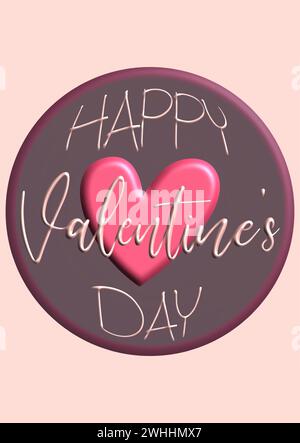 Valentines day card with 3d pink hand lettering text on romantic ...