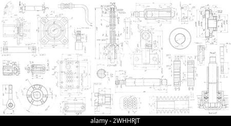 Technical drawing background .Mechanical Engineering drawing .Industrial Technology Banner. Stock Vector