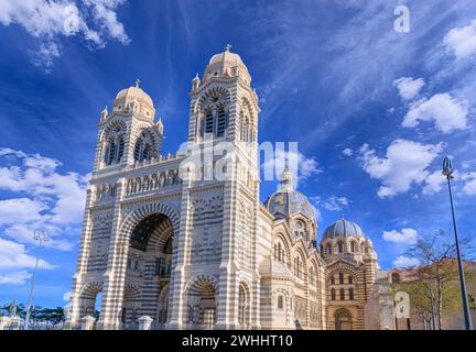 View of The Cathedral of Sainte-Marie-Majeure in Marseille, France. Stock Photo
