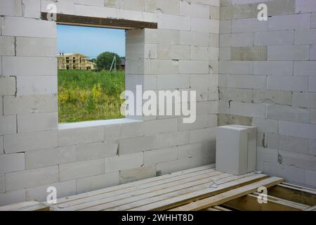 View from the room of a country house under construction Stock Photo