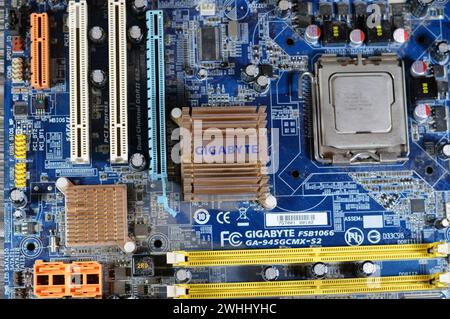 Cairo, Egypt, February 9 2024: Gigabyte main board computer motherboard FSB 1066 supports Core 2 Duo processor, Gigabyte is a Taiwanese manufacturer a Stock Photo