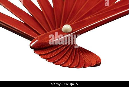 Japanese traditional hand fan from bamboo and paper or silk isolated on white. Stock Photo