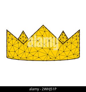 Golden Crown polygonal vector illustration isolated on white background. Royal, king and queen symbol in abstract style Stock Photo