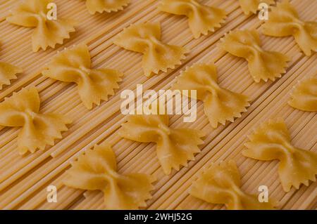 Spaghetti and farfalle uncooked Stock Photo