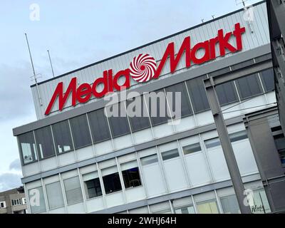 Das Logo von Media Markt in Weidenau. Media Markt am 10.02.2024 in Siegen/Deutschland. *** The logo of Media Markt in Weidenau Media Markt on 10 02 2024 in Siegen Germany Stock Photo