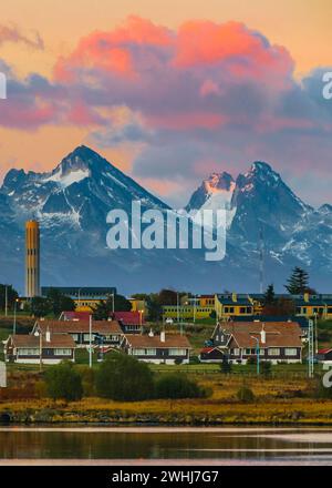 Waterfront and mountains at Ushuaia, the southernmost city in the world