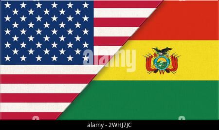 Flags of USA and Belize. American and Belize national flags on fabric surface. Flag of USA and Beliz Stock Photo