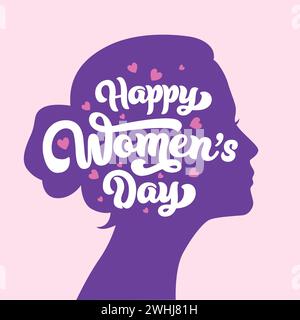 Happy women's day vector handwritten lettering illustration with women icon. Greeting card for the International Women's Day. Poster, banner, flyer Stock Vector