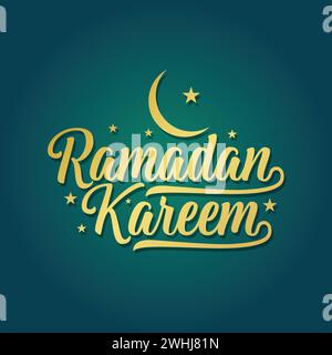 Ramadan Kareem greeting card vector lettering illustration. Ramadan also called Ramazan, Ramzan, Ramadhan is Muslims worldwide a month of fasting Stock Vector