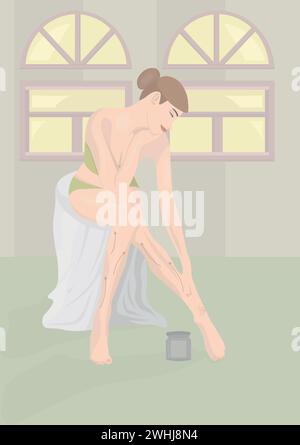 Girl Cleaning And Care Her Body, Beauty, Cosmetic, Makeup, Healthy, Lifestyle, Scrub Stock Vector