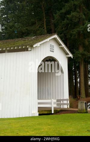 Stayton-Jordan Covered Bridge, Pioneer Park, Stayton, Oregon Stock Photo