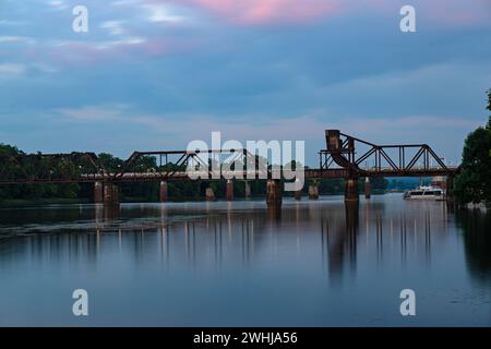 Steel train bridge in Augusta in Georgia in the blue hour Stock Photo