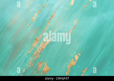 Brush abstract Strokes with gold spots potal. Mint green creative background for your design Stock Photo